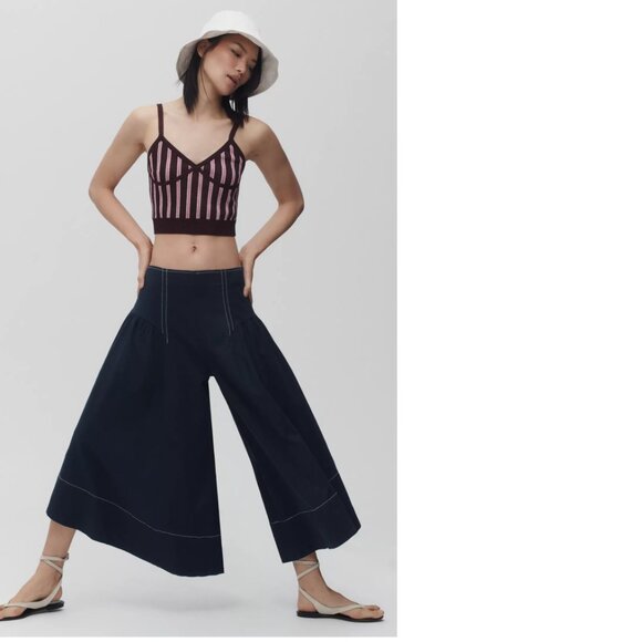 Anthropologie By Anthropologie Linen Extended Waist Pants size 8 blue new - Picture 1 of 7